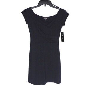 Lulus Navy Blue Side Zip Faux Wrap Fit & Flare Dress XS NWT!